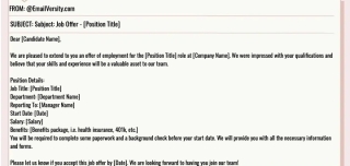 A job offer template for an HR department