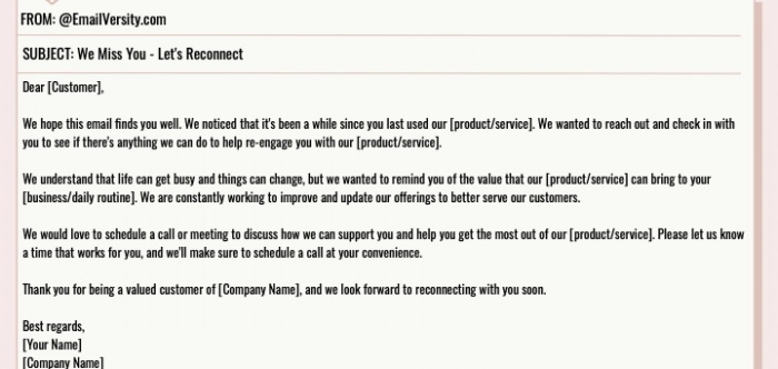 Customer Churn reconnect email template