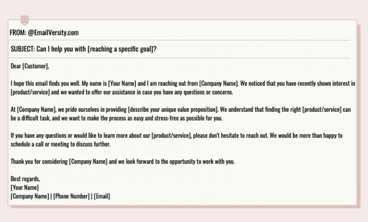 Customer outreach email template